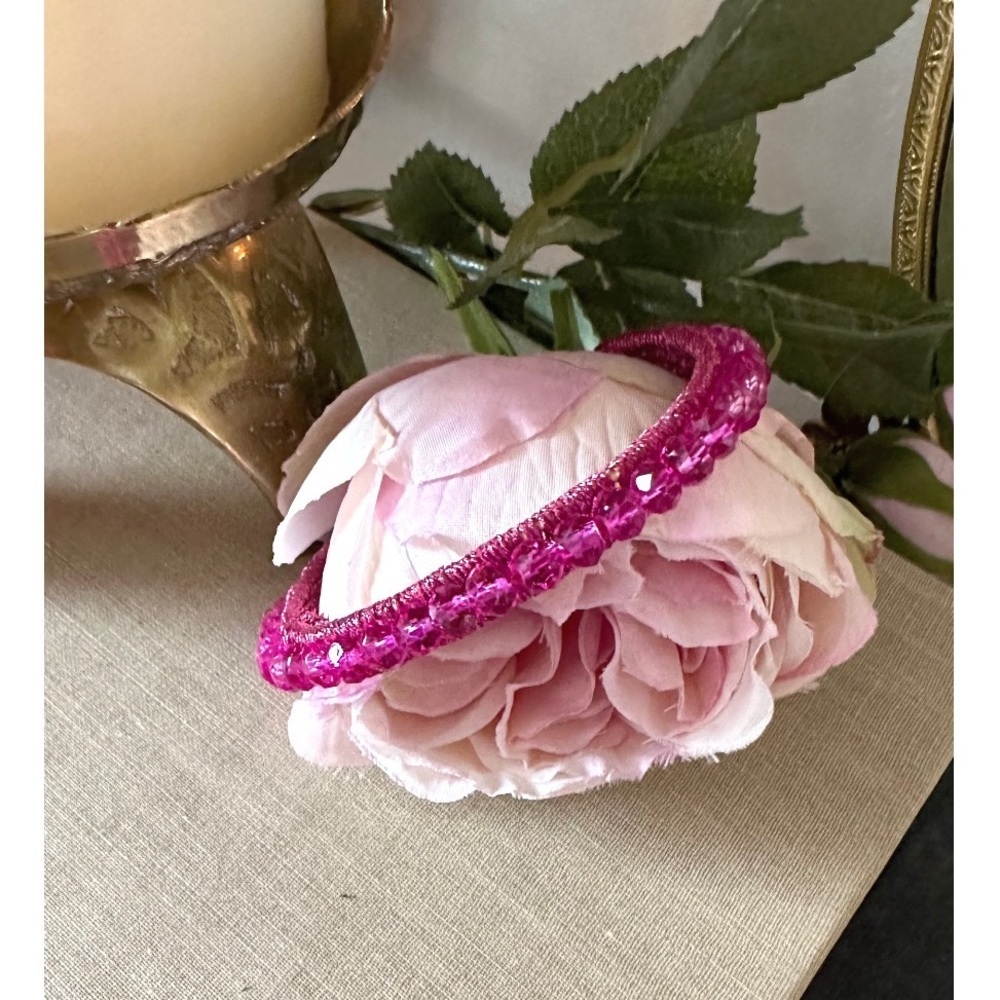 Hot pink rhinestone beaded cuff bracelet